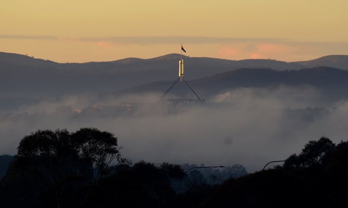 Parliament House at sunrise in Canberra.