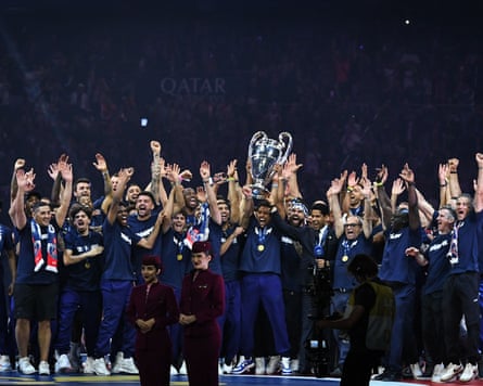 PSG celebrates Champions League trophy at Parc des Princes - FA, Paris, France - 01 Jun 2025<br>Mandatory Credit: Photo by Abdullah Firas/ABACA/Shutterstock (15335389ck)
Paris Saint-Germain's players celebrate the UEFA Champions League trophy at the Parc des Princes Stadium in Paris on June 1, 2025, the day after PSG won the UEFA Champions League final football match over Inter Milan in Munich, on May 31, 2025.
PSG celebrates Champions League trophy at Parc des Princes - FA, Paris, France - 01 Jun 2025