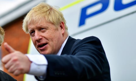 Boris Johnson visits the Thames Valley police training centre in Reading on the campaign trail.