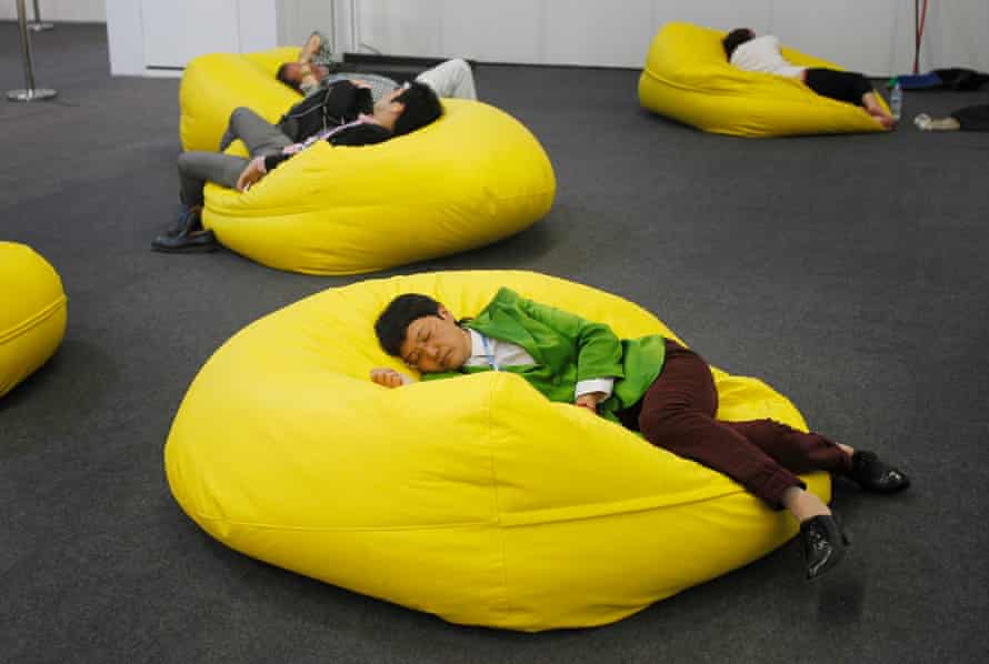 Delegates rest on beanbags