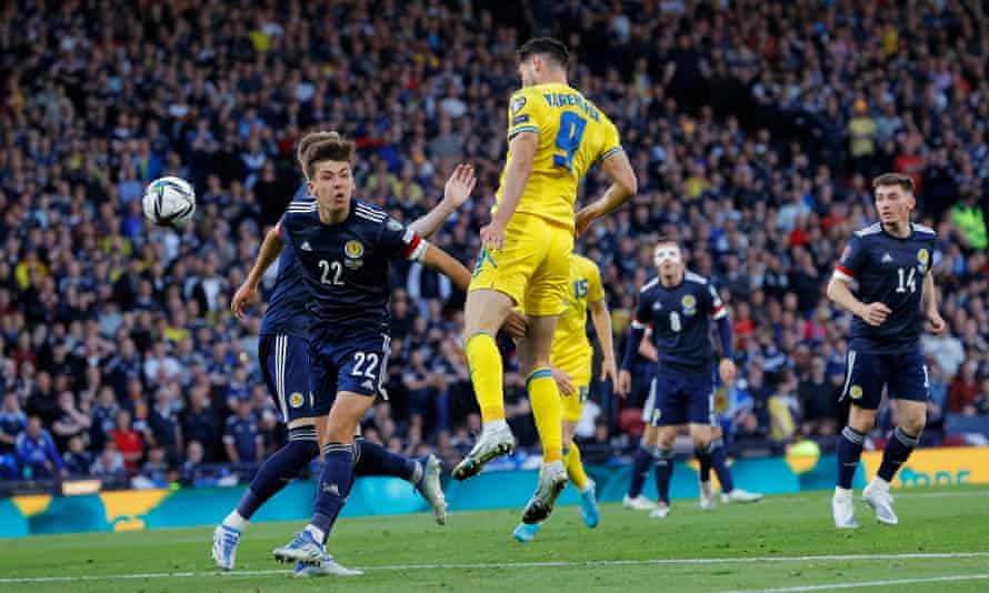 Roman Yaremchuk doubles Ukraine’s lead with a header