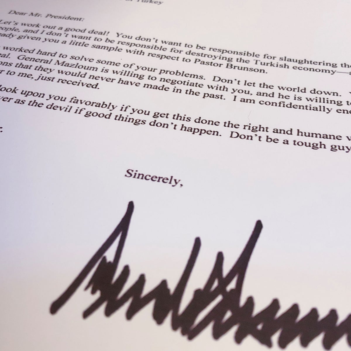What His Letter To Erdogan Tells Us About Donald Trump Us News The Guardian