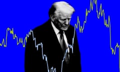 Graphic illustration of Trump under a line graph