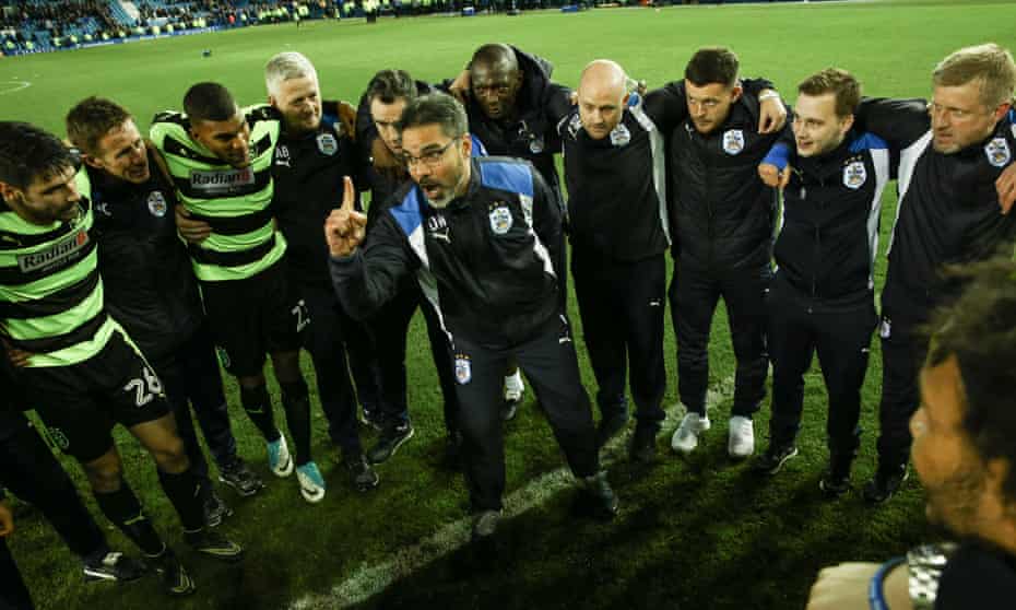 David Wagner, the coach/manager of Huddersfield Town, giving a team-talk