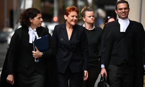 Pauline Hanson outside the federal court yesterday.