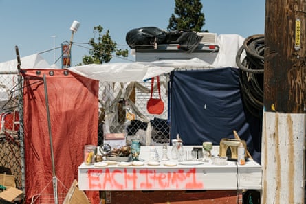 A makeshift dollar store at the Community of Grace encampment near a Home Depot in Oakland.