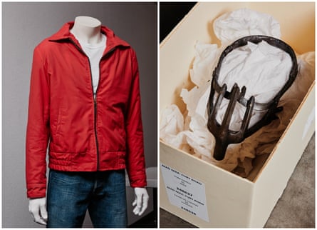 Left: James Dean mannequin. Right: Mad Max Box with the mask that Tom Hardy wears in the film.