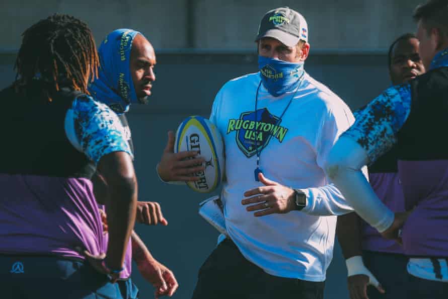 Head coach Peter Borlase, a former prop for Canterbury in New Zealand, works with his new charges.