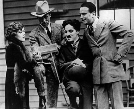 Moguls … Pickford, DW Griffith, Charlie Chaplin and Douglas Fairbanks on the day they formed United Artists.