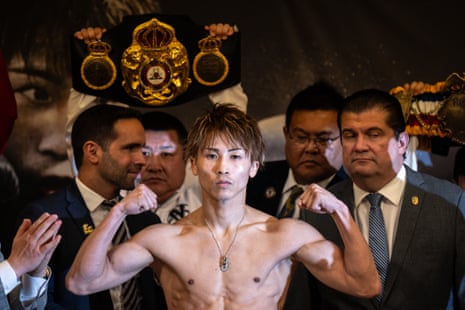 Japan's Naoya Inoue poses during Thursday’s official weigh-in.