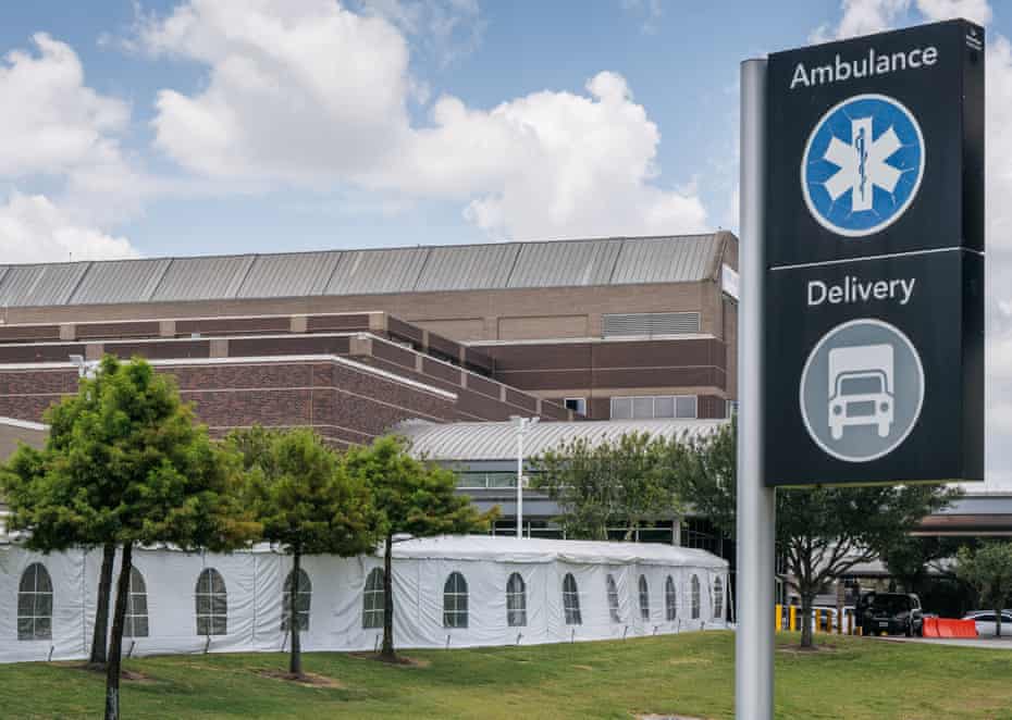 Lyndon B Johnson hospital in Houston set up medical tents on 10 August in preparation for the overflow of patients being treated for the Delta variant.