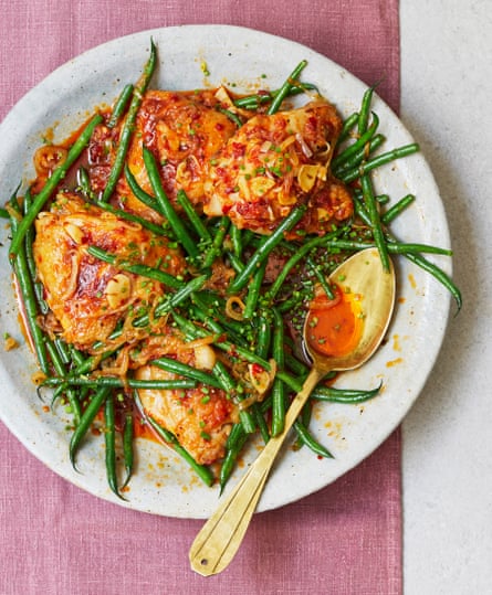 Nik Sharma’s chicken with sambal and green beans.