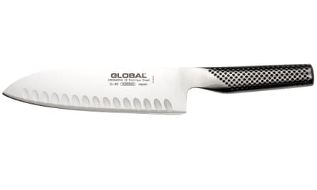 Global G G-80 18cm fluted santoku knife.