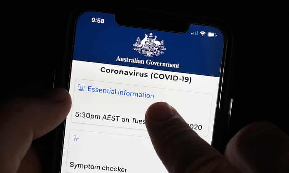 a phone displaying the government's covid-19 app