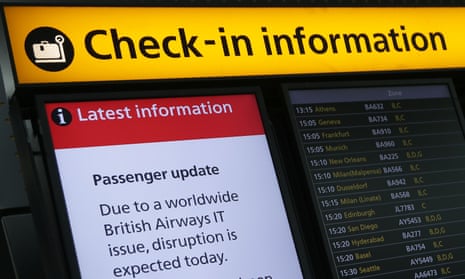 A display warning passengers about BA’s IT outage.