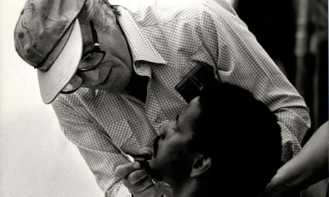 Walter Schneiderman and Denzel Washington on the set of Cry Freedom (1986).