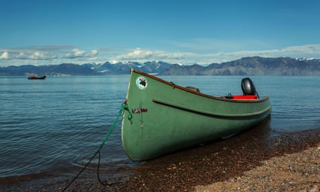 Inuit canoe by the beach in Mittimatalik, or Pond Inlet, Canada.
