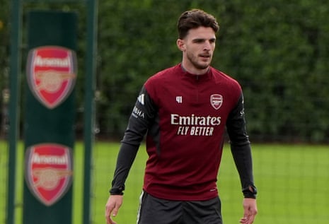 Declan Rice comes into Arsenal’s midfield tonight, in place of the injured Martin Odegaard.