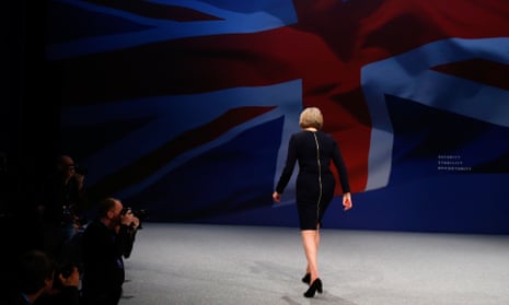 Theresa May leaves the stage at the Conservative party conference in October 2015