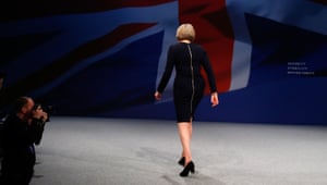 Theresa May leaves the stage after the Conservative party conference in 2015.