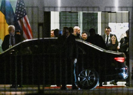 President Zelenskyy departs the chancellery after talks with the US envoy, Steve Witkoff, and Donald Trump’s son-in-law Jared Kushner.