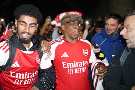 Former Arsenal player Ian Wright arrives at the Emirates to celebrate with supporters