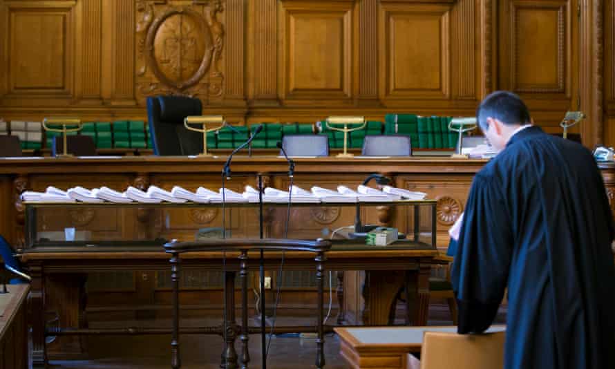 Cannes Torcy jihadist trial in Parisepa05916495 A view into the courtroom on the opening day of the Canne-Torcy trial at the ‘Palais de Justice’ court house in Paris, France, 20 Apriil 2017. A group of twenty alleged members of a jihadist terror cell, dubbed the ‘Cannes-Torcy cell’, who are suspected to be linked to the 2012 grenade attack on a Jewish grocery store in Sarcelles, went on trial while several other members are to be tried ‘in absentia’ after having fled to Syria to join the so-called ‘Islamic State’ (IS), also known as ‘Isis’. EPA/IAN LANGSDON