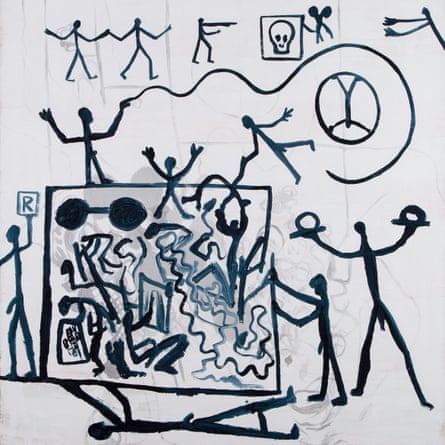 Himmel und Hölle (Heaven and Hell), a 1967 oil on fabric by AR Penck.