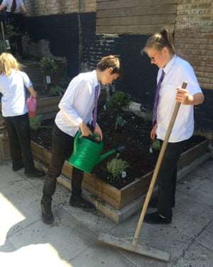 Pupils at Varnden School in Brighton tending one their veg growing areas