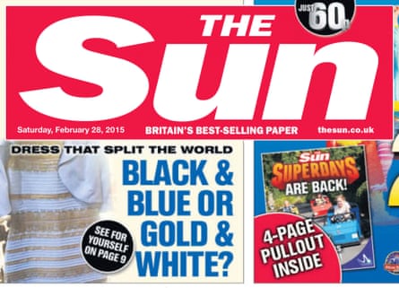 The Sun front page 28 February 2015 featuring #TheDress