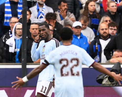 Nicolas Jackson (left) celebrates after scoring Aston Villa’s third goal.