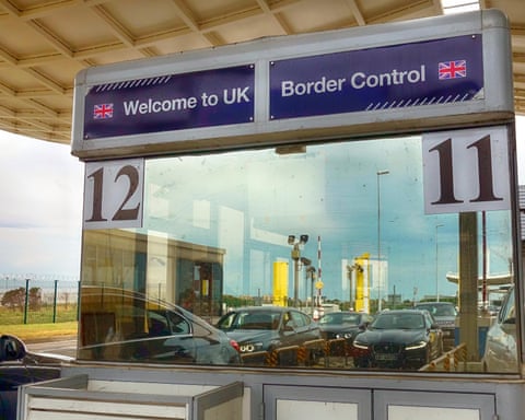 UK Border Control checkpoint at the Eurotunnel terminal.