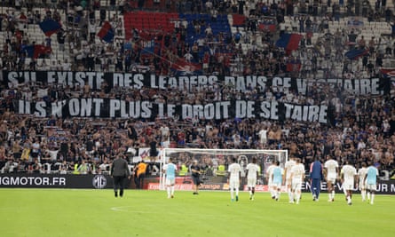 Lyon sack head coach Laurent Blanc with troubled club bottom of Ligue 1 | Lyon 5 Lyon supporters hold up a banner in French, saying: “If there are leaders in the locker room, they no longer have the right to be silent.”