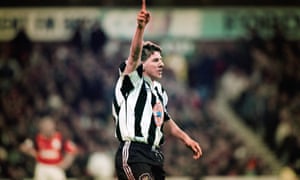 Peter Beardsley in more familiar pose for Newcastle. In 1986 an injury crisis meant he had to go in goal during his side’s 8-1 defeat at Upton Park.