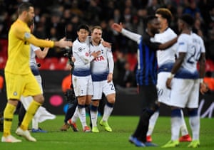 His Heung-min Tottenham celebrates with Christian Eriksen after the match