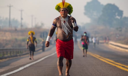 Kayapo Indigenous people block a highway in Pará state, Brazil in 2020.