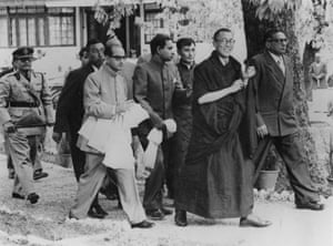 The Dalai Lama, arrives at Birla House in Mussoorie, India in April 1959.