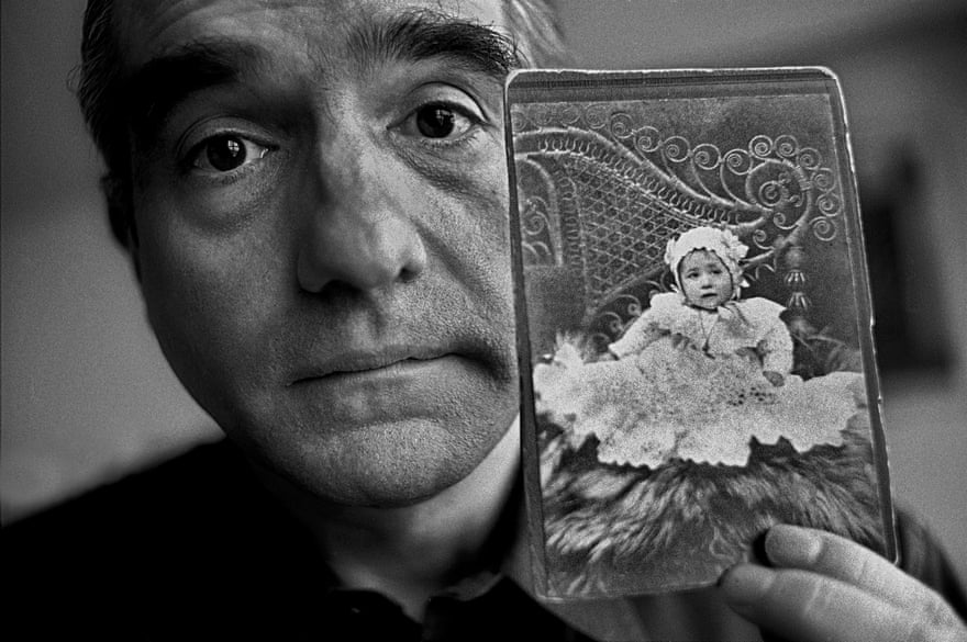 portrait of Martin Scorsese with a picture of his mother as a child.