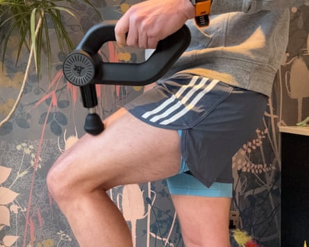 The writer testing a massage gun