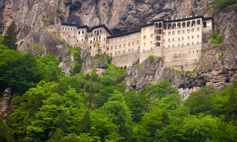 The Sumela monastery, one of the oldest Greek Orthodox foundations in the world, hewn out of a mountain rock face in the Maçka district of Turkey. 