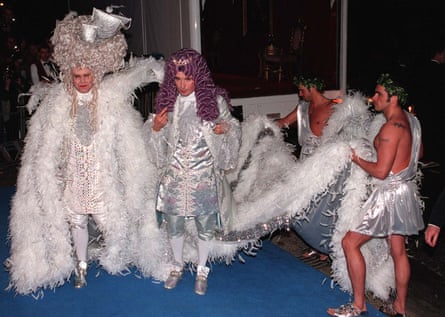 Birthday bash: Elton John and David Furnish attend his 50th party at the Hammersmith Palais in London, 1997.