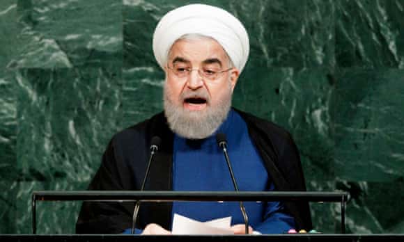 President Hassan Rouhani of Iran speaks during the General Debate of the 72nd United Nations General Assembly.