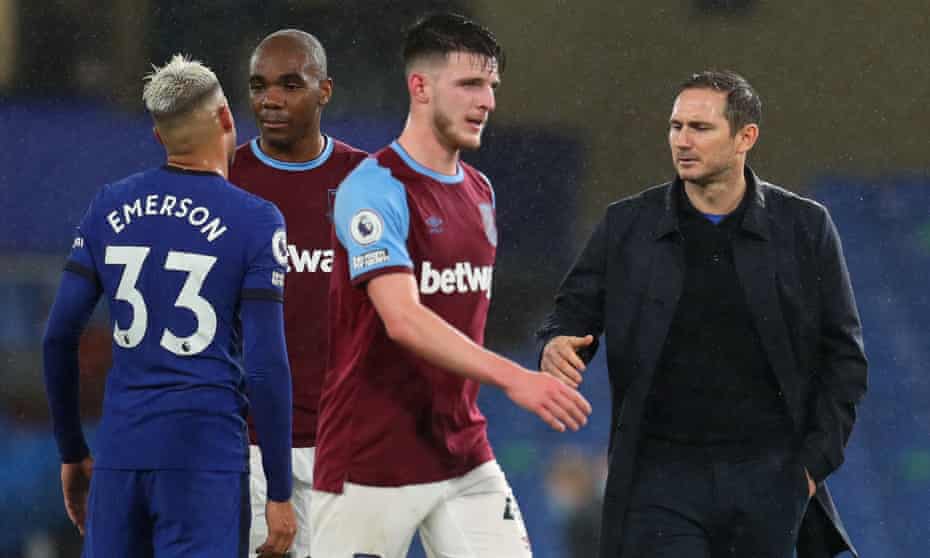 Frank Lampard tried to shake hands with Declan Rice after Chelsea’s game against West Ham in December.
