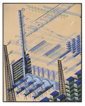 Composition on a theme of an industrial area with buildings and metal constructions, 1924-33
