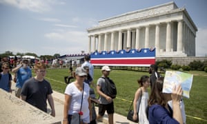  Visitors to the Lincoln Memorial are limited to a single walkway as workers set up for President Donald Trump’s ‘Salute to America’ event. 