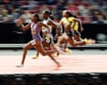 Melissa Jefferson-Wooden of the US competes alongside Saint Lucia’s Julien Alfred in the women’s 100m final at the World Athletics Ultimate Championship in Budapest in September.