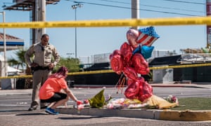 A makeshift memorial on Las Vegas Boulevard near the Mandalay Bay hotel.