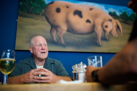 Gavin and Tony chatting at a restaurant table