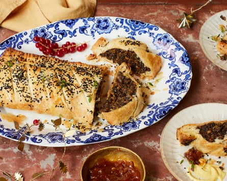 Meera Sodha’s giant mushroom and pearl barley ‘sausage’ roll.