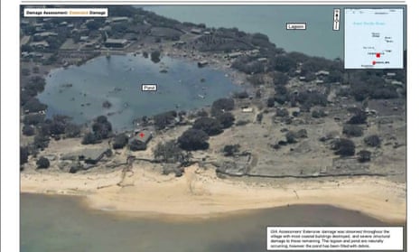 An aerial image, taken by the New Zealand defence force and leaked online, showing extensive damage to a coastal community in Tonga.